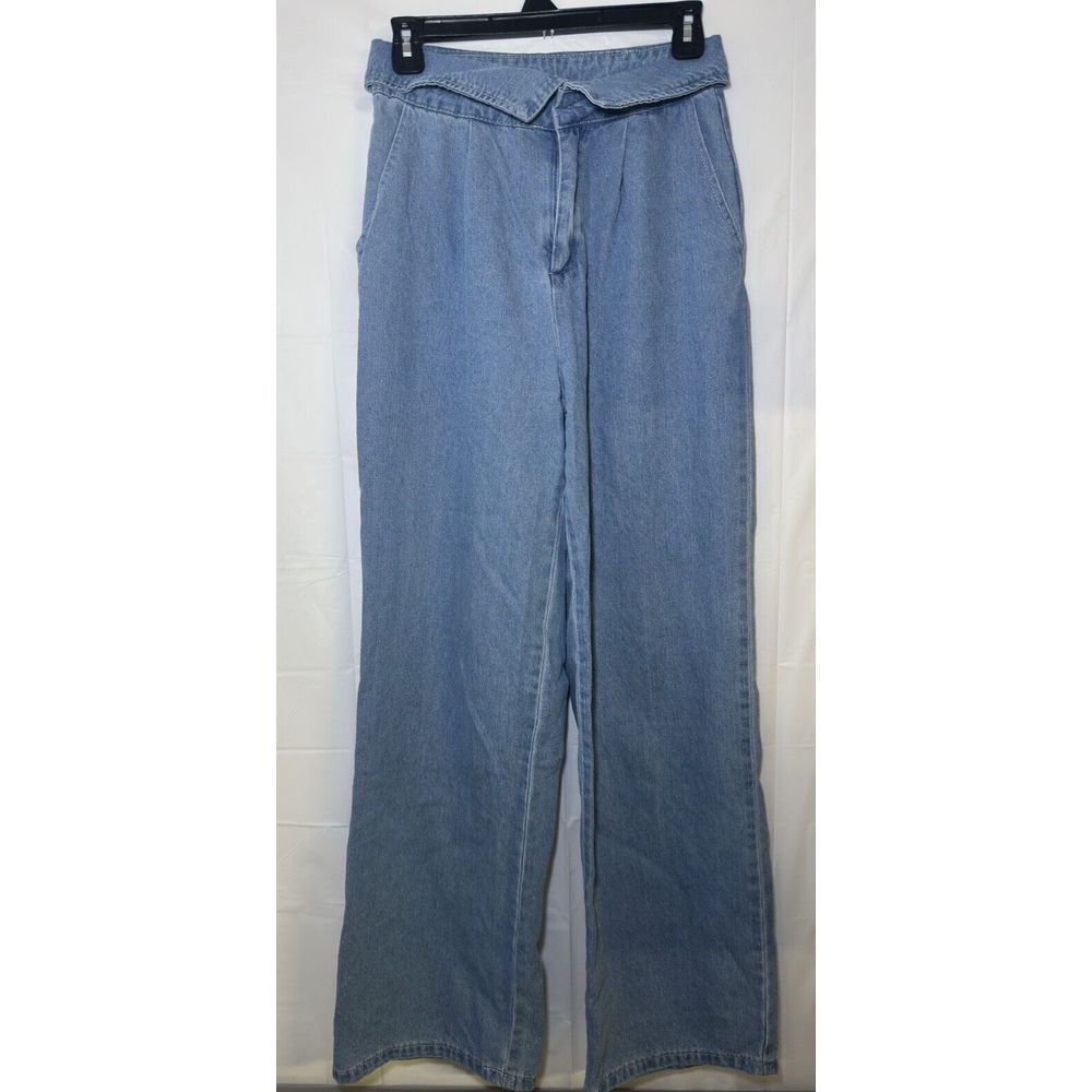 PacSun Light Blue Fold-Over retro Y2K  Trousers Denim‎ Wide Leg